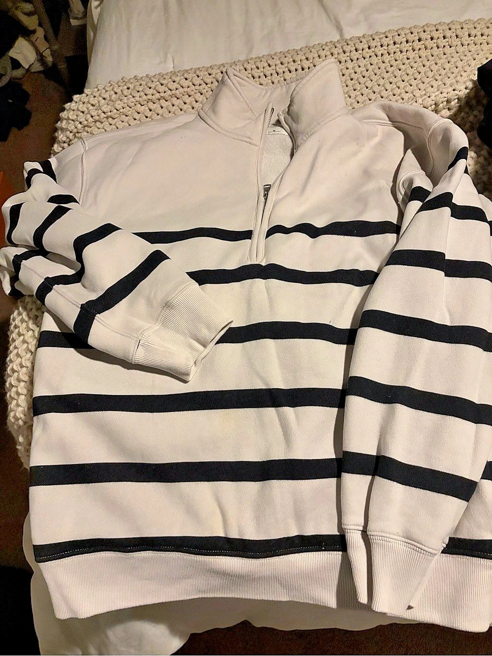 Abercrombie Soft A&F Half-Zip Sweater Striped White & Black Oversized size Medi